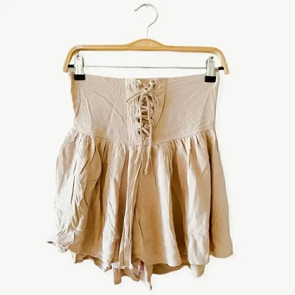 Olivaceous SMOCKED Corset WAIST Lined Bohemian Womens Shorts SZ M